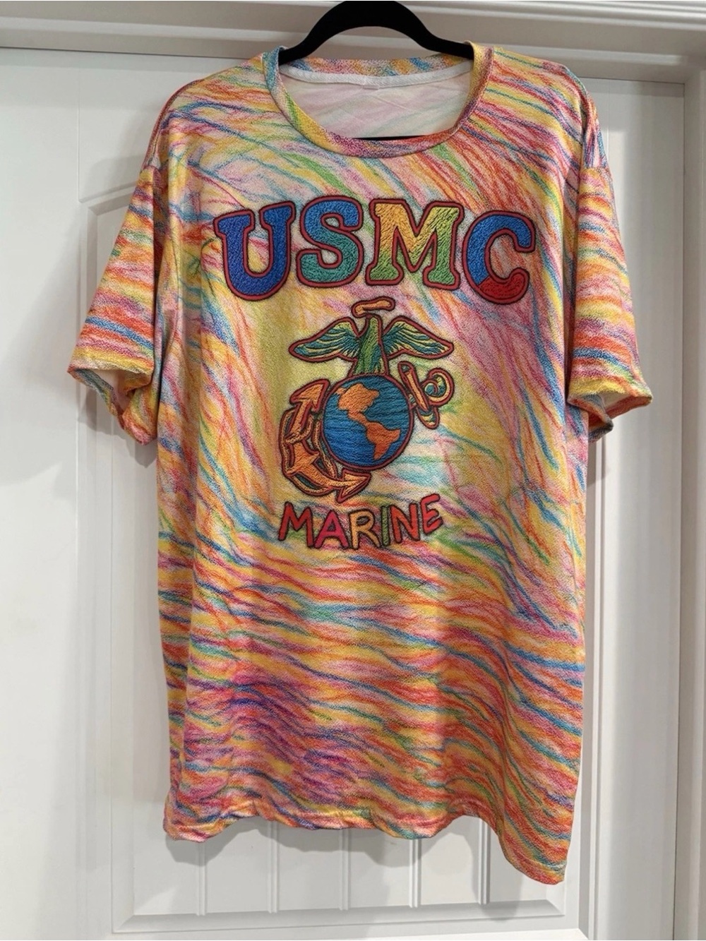 USMC Marine Corps All Over Print Rainbow Crayon Scribble T-Shirt Mens XL